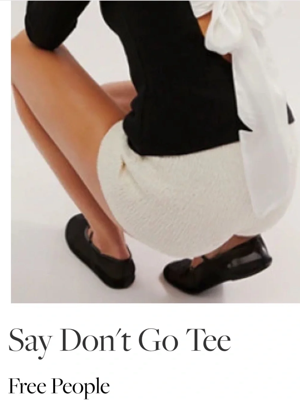 Free People “Say Don’t Go” Tee Black with White Bow Detail XS